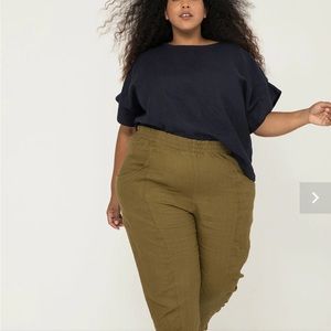 Elizabeth Suzann Clyde Work Pants Mid-weight Linen Olive 26